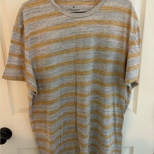 American Eagle Outfitters Men's Gray and Yellow Striped Tee